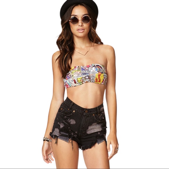 Forever 21 Comic Book Multicolor Ruched Bandeau Bralette Top - Picture 6 of 6
